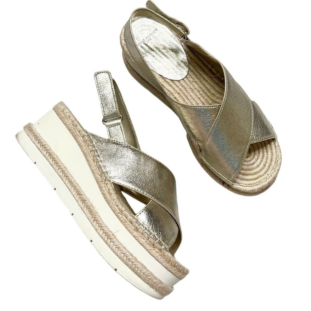 Marc Fisher | Gandy Gold Leather Platform Espadrille Sandals Womens Size 9
